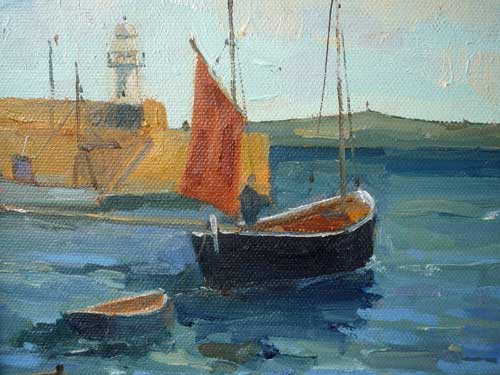 Eric Ward Boats in St Ives Harbour oil on canvas