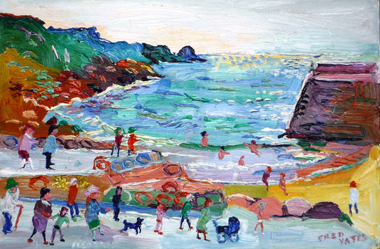 Fred Yates Figures at Lamorna Cove oil on board