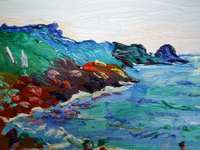 Fred Yates Figures at Lamorna Cove oil on board