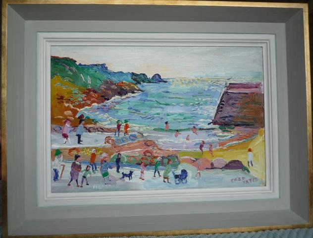Fred Yates Figures at Lamorna Cove oil on board
