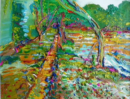 Fred Yates oil on canvas painting Crossing the River