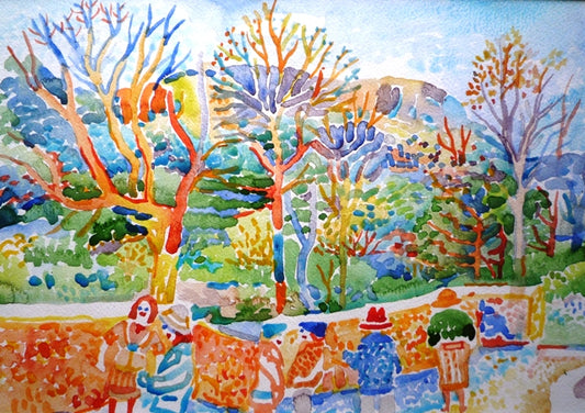 Fred Yates Winter Walk French Landscape watercolour