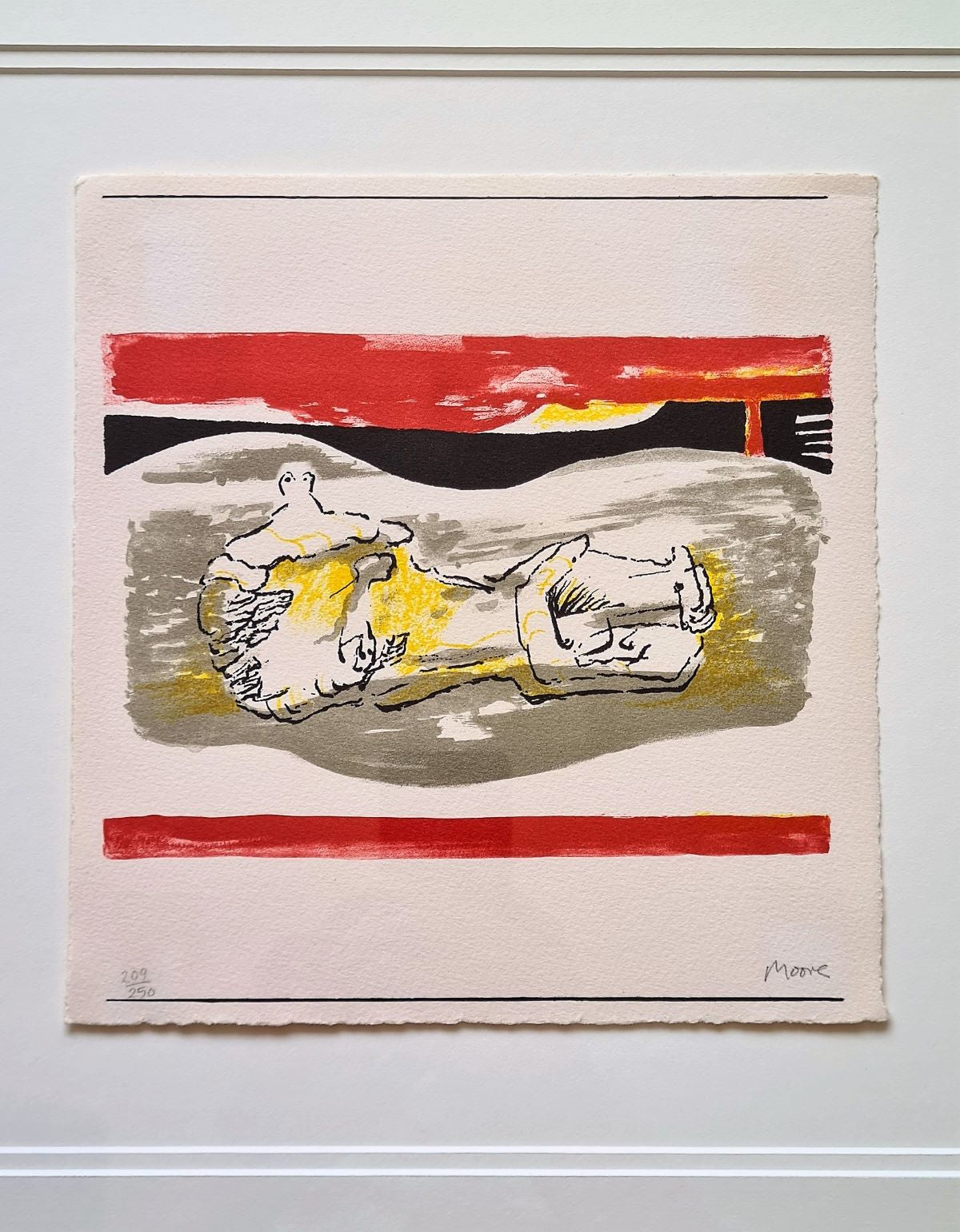 Henry Moore Reclining Figure with Red Stripes signed print