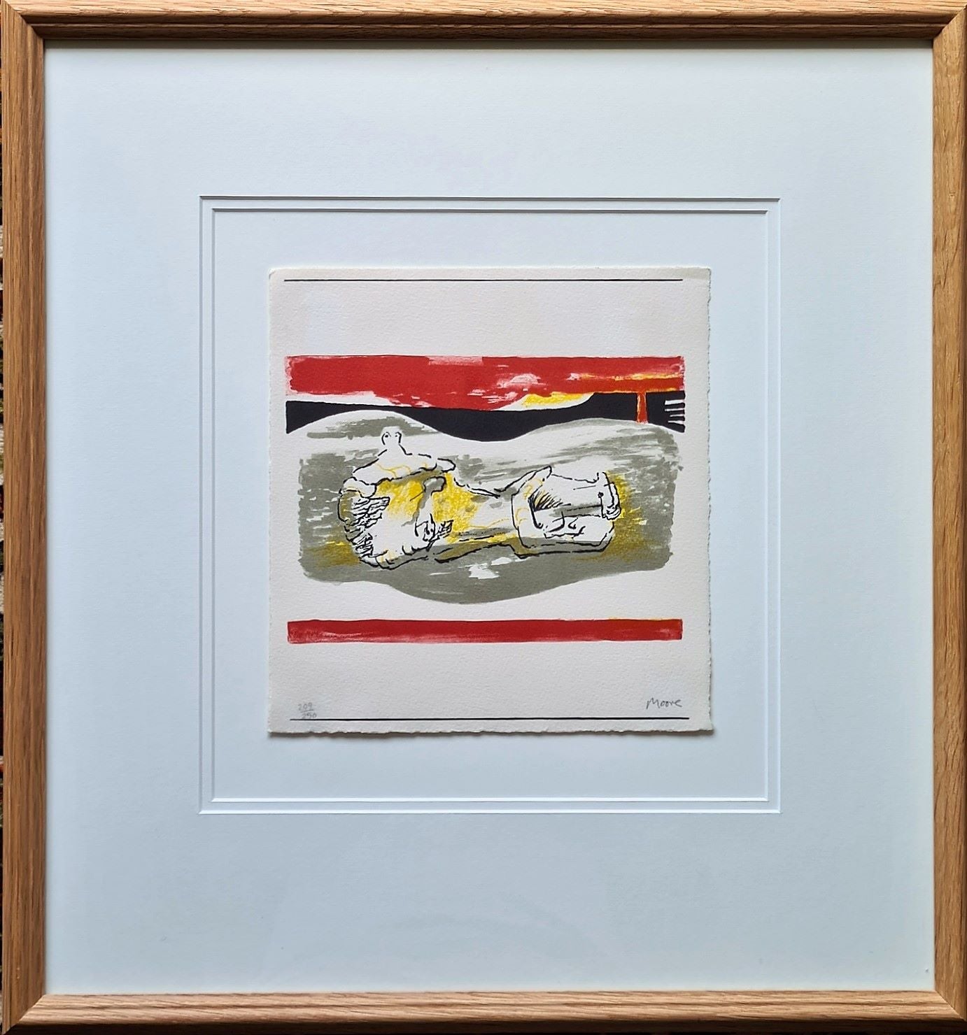 Henry Moore Reclining Figure with Red Stripes signed print