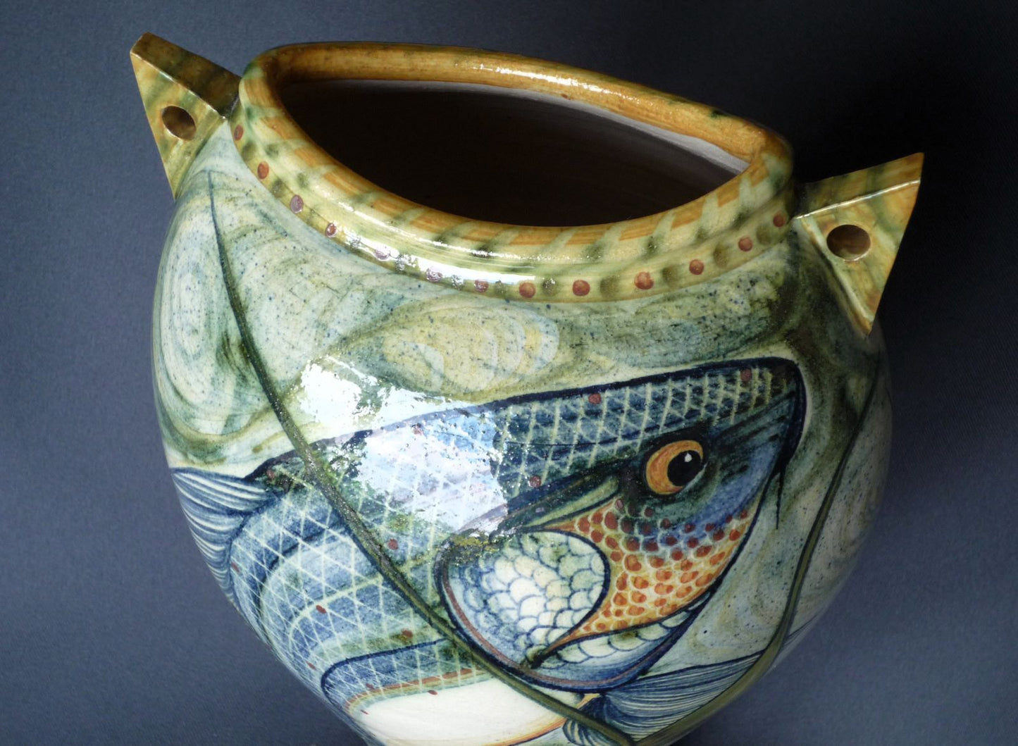 Adrian Brough Studio High Fired Lugged Fish Vase