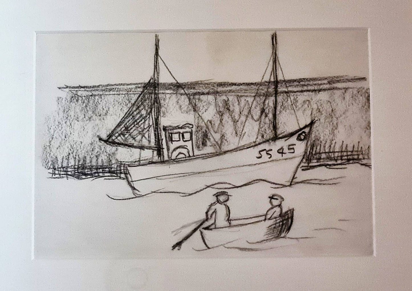 Alan Lowndes St Ives Fishing Boat SS45 graphite on paper