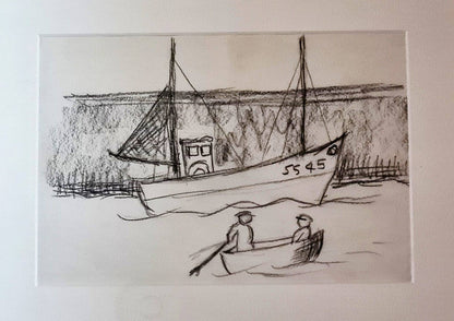 Alan Lowndes St Ives Fishing Boat SS45 graphite on paper