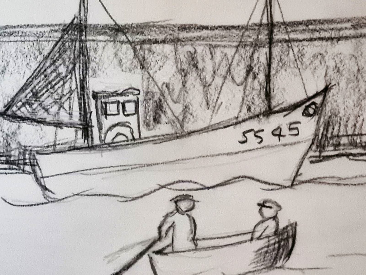 Alan Lowndes St Ives Fishing Boat SS45 graphite on paper