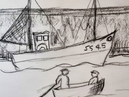 Alan Lowndes St Ives Fishing Boat SS45 graphite on paper