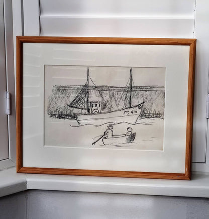 Alan Lowndes St Ives Fishing Boat SS45 graphite on paper