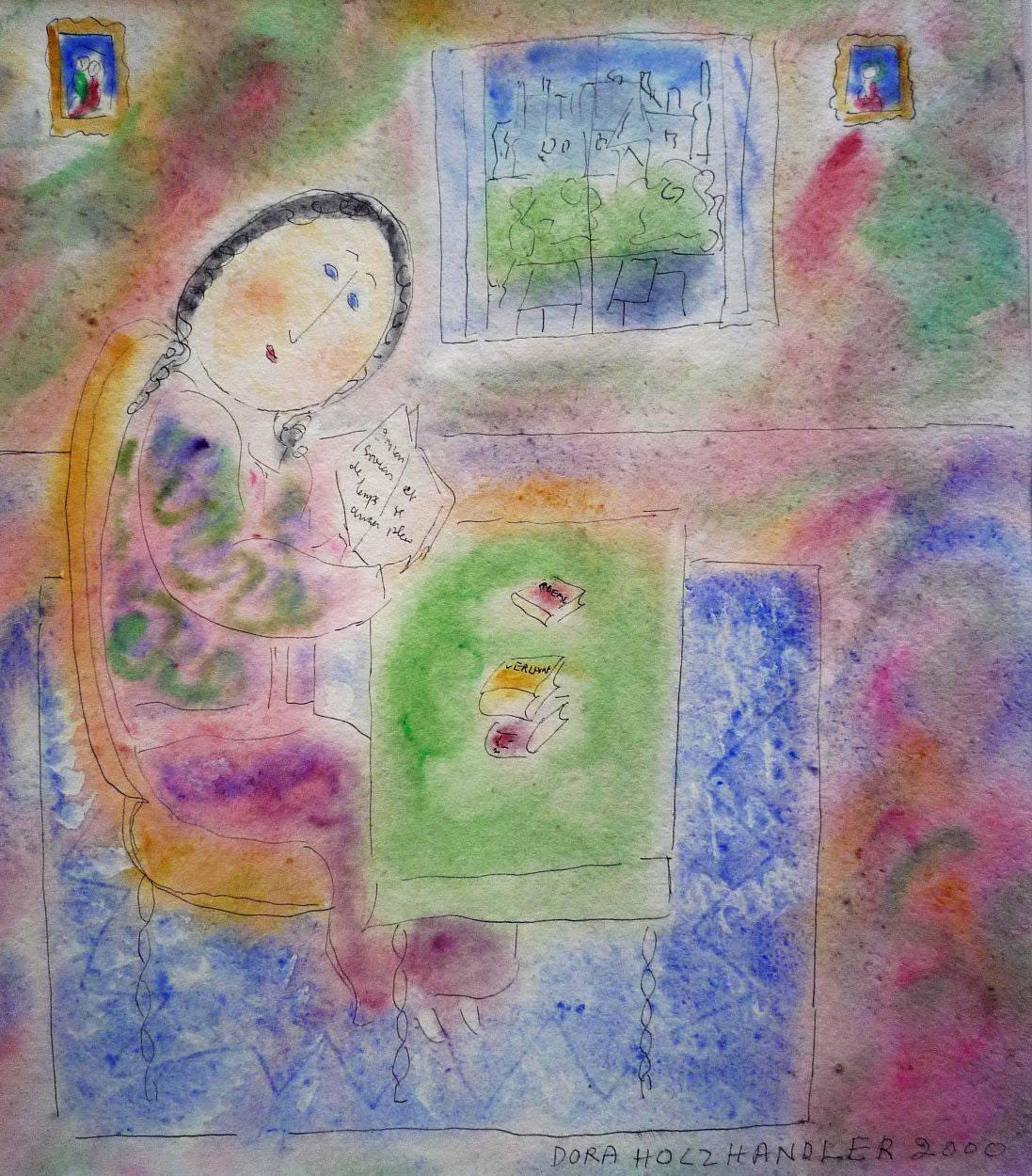 Dora Holzhandler Girl Reading watercolour painting