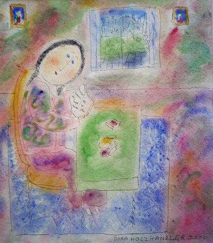Dora Holzhandler Girl Reading watercolour painting