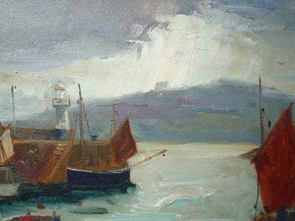 Eric Ward Sailing Gig at St Ives Harbour oil on canvas