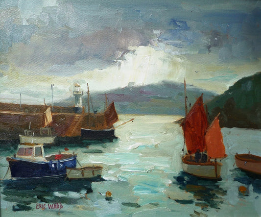 Eric Ward Sailing Gig at St Ives Harbour oil on canvas