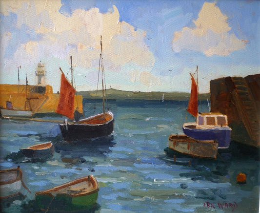 Eric Ward Boats in St Ives Harbour oil on canvas