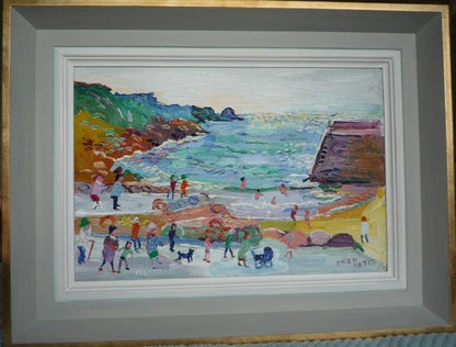 Fred Yates Figures at Lamorna Cove oil on board
