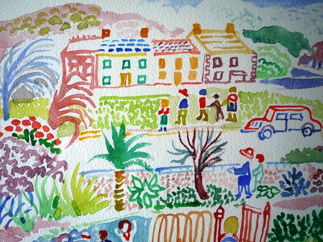 Fred Yates Figures in a Village watercolour painting
