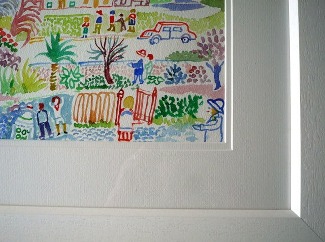 Fred Yates Figures in a Village watercolour painting