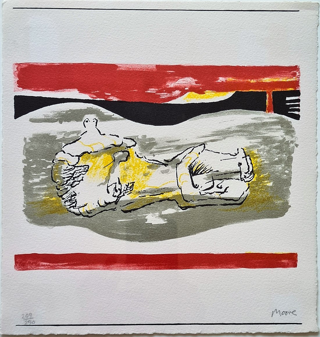Henry Moore Reclining Figure with Red Stripes signed print