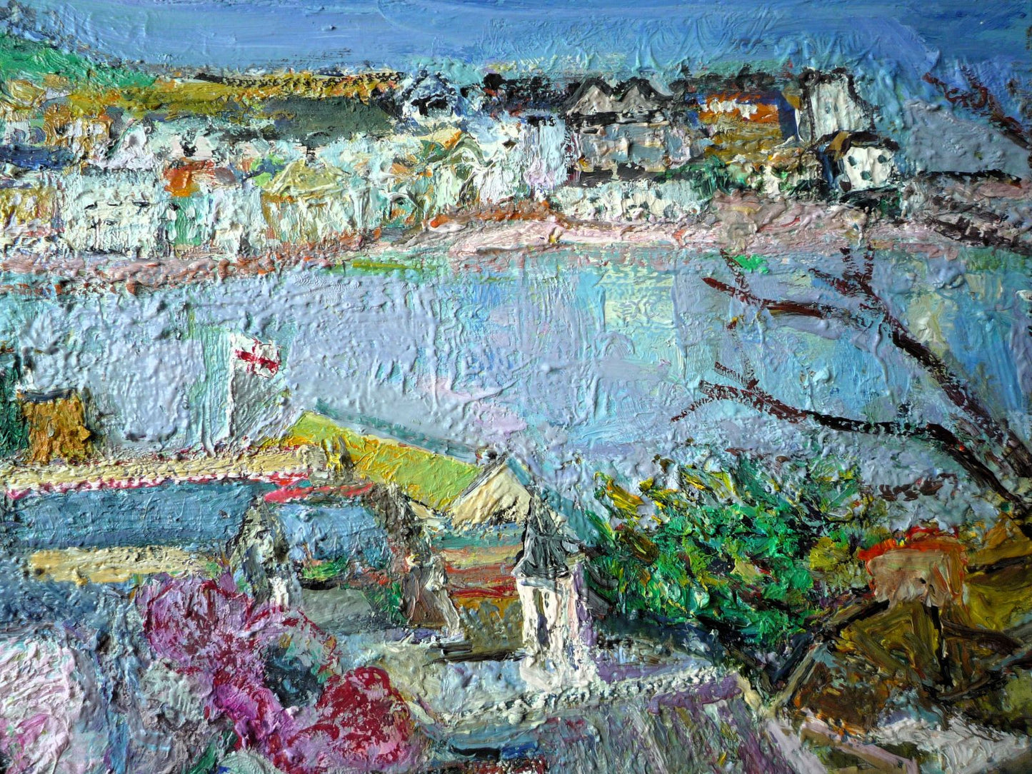 Linda Weir Anemones and Lifeboat Tea Towel oil painting