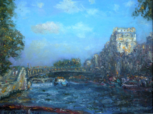 Michael Strang Near Notre Dame oil on canvas painting